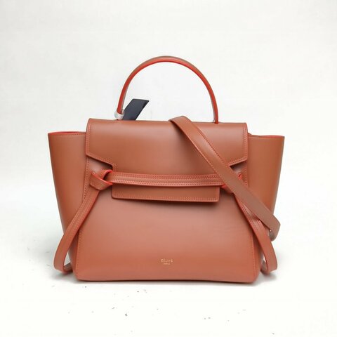 CELINE Belt鯰魚包Micro紅棕色牛皮革金扣肩背包