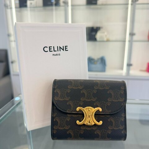 *SHIHNA名牌精品*Celine Triomphe凱旋門老花三折短夾