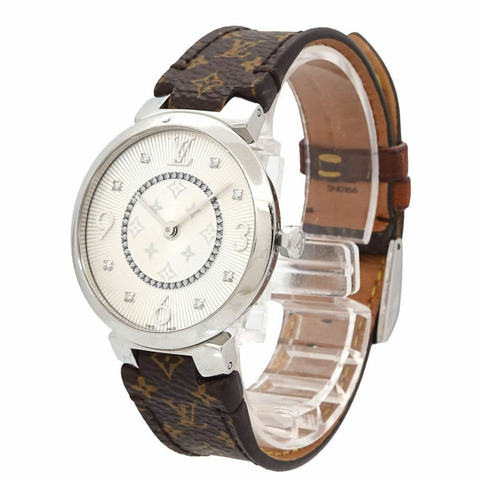 路易威登 Tambour Monogram Q13MJ 女士腕錶 8P 鑲鑽銀色石英錶