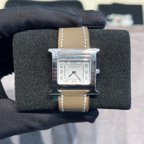 Hermès愛馬仕 Heure H 25mm白盤石英腕表 大象灰皮帶