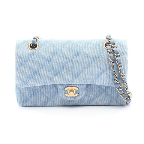 香奈兒 (CHANEL) Matelasse W 翻蓋鏈條單背包 A01113 牛仔布藍色二手金色五金