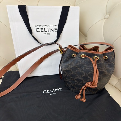 二手CELINE老花抽繩水桶包歐陽娜娜款