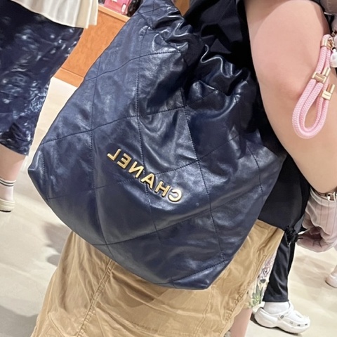 CHANEL香奈兒22bag小號海軍藍金扣芯片款垃圾袋🈶購證
