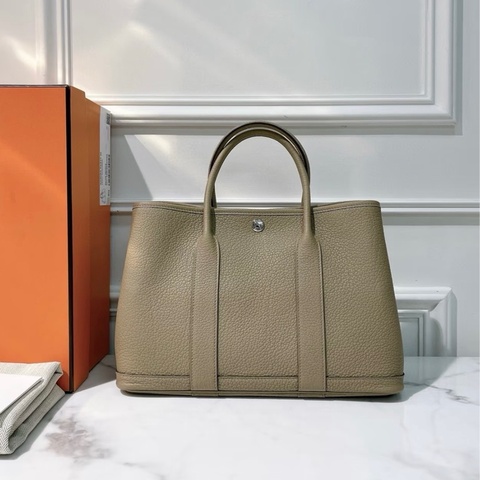 「JL精品代購」98新 Hermes 愛馬仕馬爾法米色銀扣ND皮Garden Party30花園包