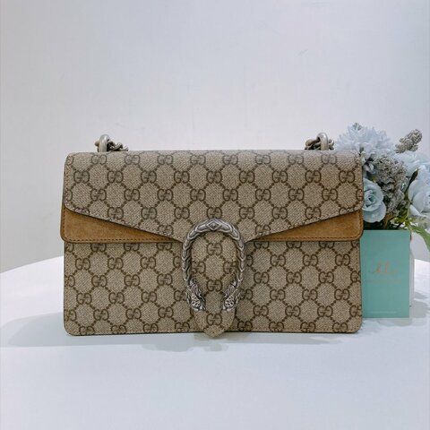 TW4985 Gucci 古馳 中號 酒神 經典款Dionysus Supreme Medium Chain Bag Canvas Brown
