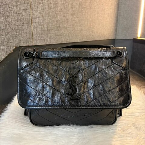 YSL NIKI 黑釦鏈包 中款 黑色