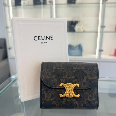 *SHIHNA名牌精品* Celine Triomphe凱旋門老花三折短夾