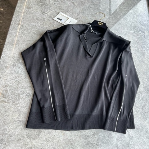Chanel26s黑色真丝polo上衣fr34~~