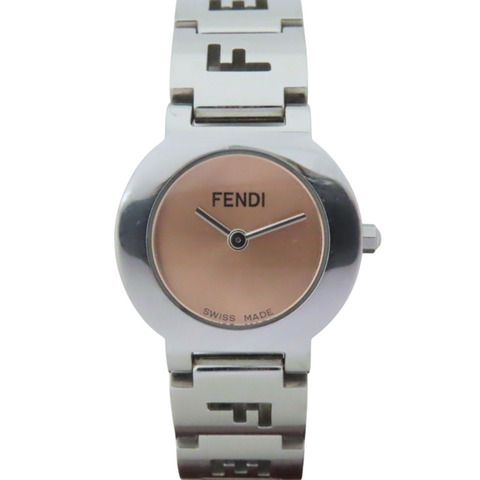 Fendi Orologi 3050L 不鏽鋼腕錶，銀色錶盤，鮭魚粉紅錶帶，女款