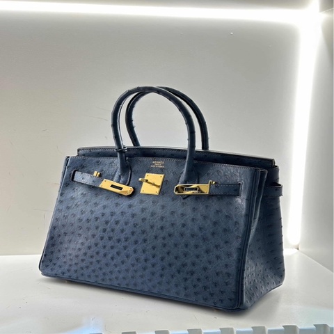 Hermès 愛馬仕 Birkin 30｜鴕鳥皮｜藍色系｜金扣｜2001年
