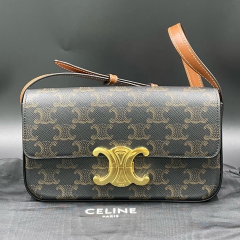 賽琳/Celine老花拼焦糖色牛皮Claude腋下單肩包 尺寸20.5*12 21年