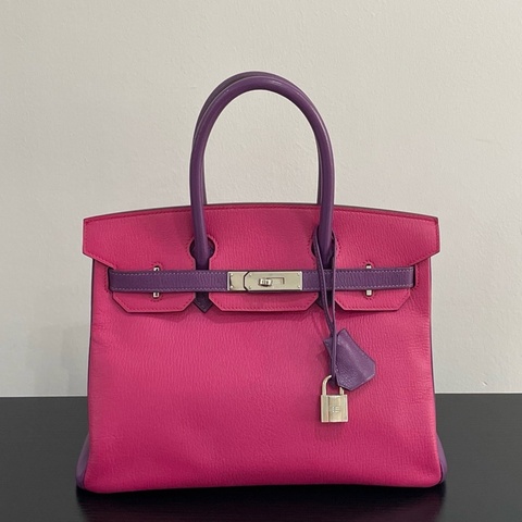 Hermes birkin30 5R驚艷粉拼 5L夢幻紫 銀扣 山羊皮 框N