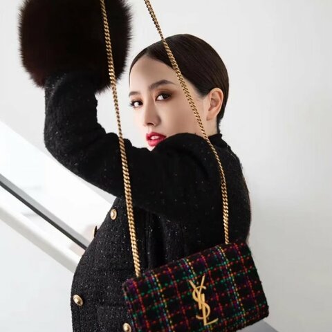YSL kate系列信封包鏈條包 毛呢20x14x4.5cm 98新配件塵袋