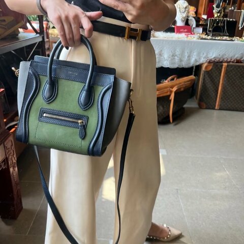 Celine 笑臉手提包藍色綠色灰色拼色31x29x17 98新配件塵袋