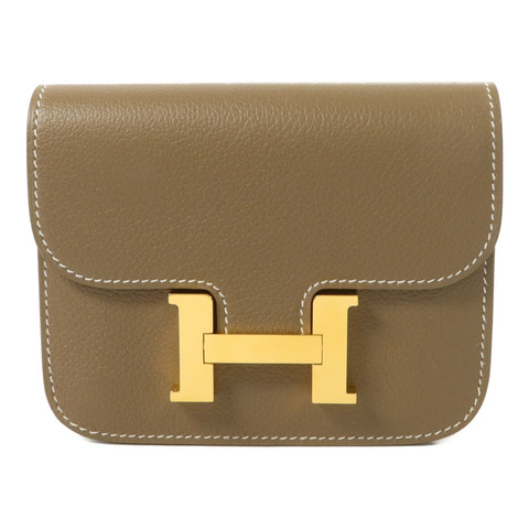 HERMES Evercolor皮革Constance Slim Wallet錢包Etoupe