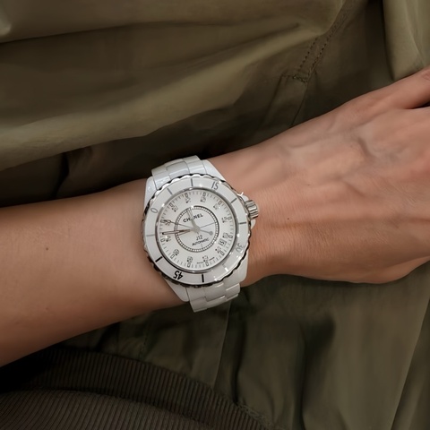 🤍 CHANEL J12 38mm 白色滿鑽自動機械腕錶