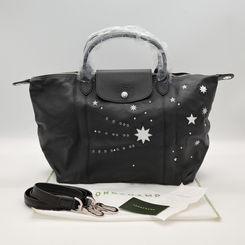 LongChamp 龍驤 Le Pliage Cuir 黑色 牛皮 Etoile Star 星星 手提包 斜挎包