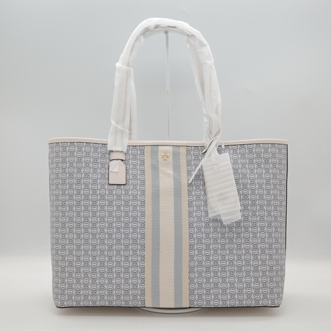Tory Burch 雙T LOGO 藍白拼色 塗層帆布 大托特包 肩背包 手提包