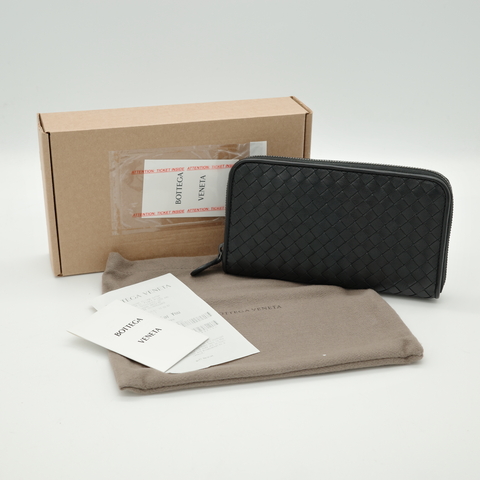 （近新閒置品♥️可以送禮）Bottega Veneta 寶緹嘉 Intrecciato 黑色 牛皮 編織 拉鍊 長款 錢包 長夾 - 2