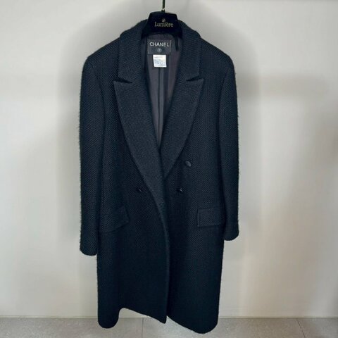 CHANEL 雙排扣斜紋軟呢（Tweed）長版大衣