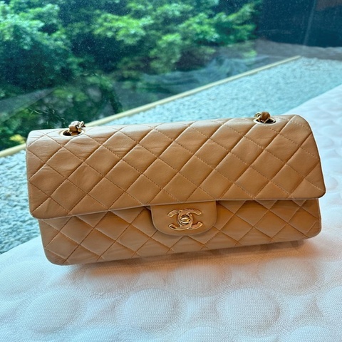 Chanel 經典包 CF25奶茶色金鏈 可側背 可肩背