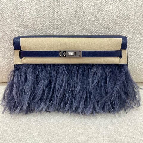 Hermès Kelly Elan Folie 羽毛 寶石藍 山羊皮 銀扣