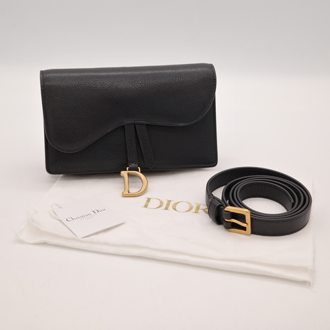 Dior Saddle WOC 黑色 皮革 金扣 腰包 斜背包