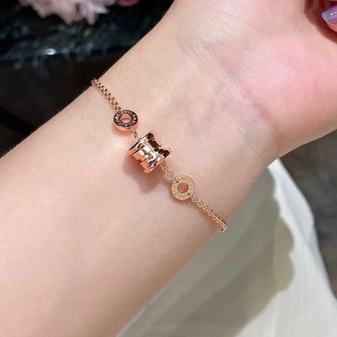 BVLGARI 寶格麗B.Zero1系列玫瑰金無鑽小蠻腰彈簧手鍊ML碼  附帶保卡盒子 鏈長19cm