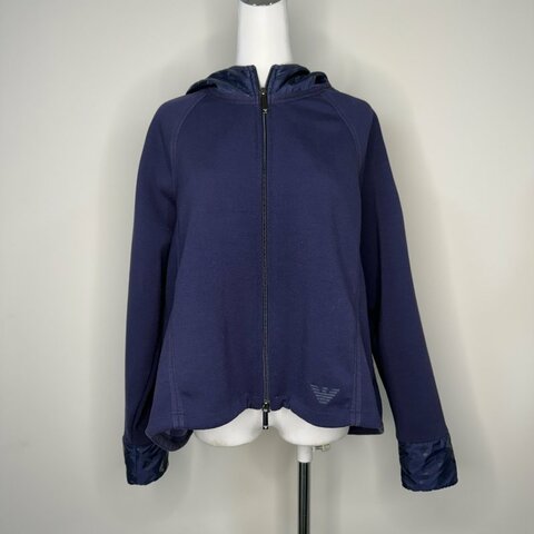 Emporio Armani 深藍色雙面料連帽拉鍊運動外套