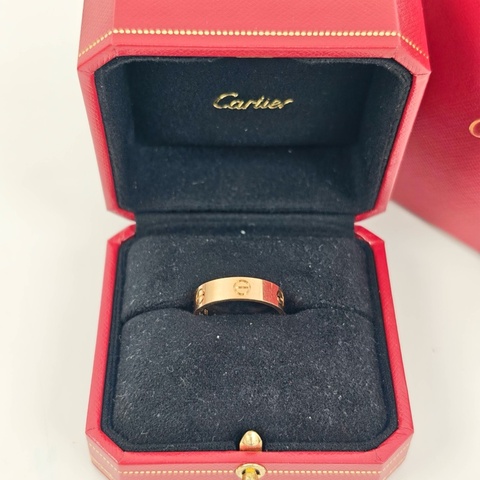 Cartier卡地亞 LOVE系列 18k玫瑰金寬版無鑽戒指 61碼