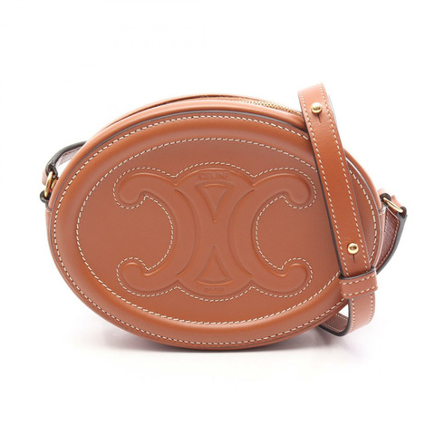 CELINE 斜背橢圓形手提包 Cuir Triomphe 肩背包 棕色皮革 二手 女士
