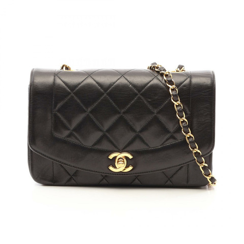 香奈兒 (CHANEL) 絎縫 Diana 翻蓋單肩背包 A01164 羊皮 黑色 二手 金色五金