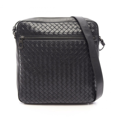 BOTTEGA VENETA Intrecciato 編織肩挎包，黑色皮革，男士二手