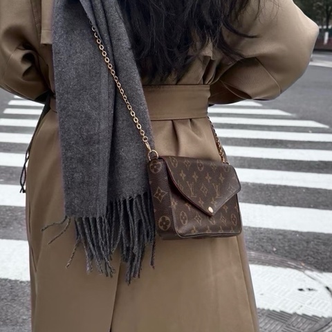 Louis Vuitton 路易威登 LV老花三合一信封包鏈條斜挎包  盒子塵袋尺寸21*12*3cm