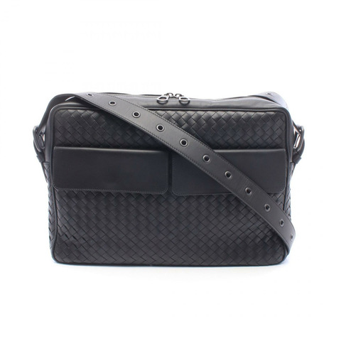 BOTTEGA VENETA Intrecciato 編織肩斜背包 斜背手提包 皮革 黑色 二手 女士
