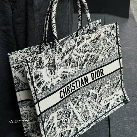 S5425-DIOR黑白色刺繡巴黎地圖 TOTE BOOK