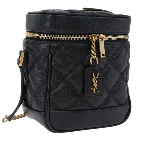 SAINT LAURENT 鏈條化妝單肩包 皮革 黑色 金色 正品 ka5841M