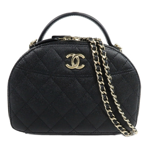 CHANEL 牛皮皮革Bowling Bag鏈帶肩背袋