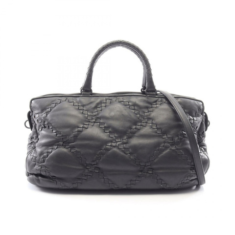 BOTTEGA VENETA Intrecciato 編織肩挎斜背包，黑色皮革，二手女款