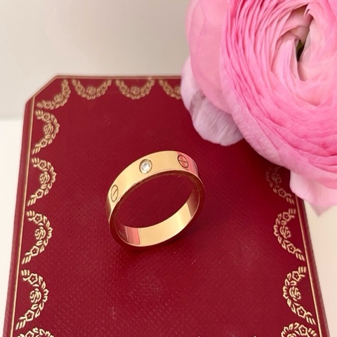 cartier卡地亞 18k玫瑰金單鑽love戒指，窄版，尺寸50號