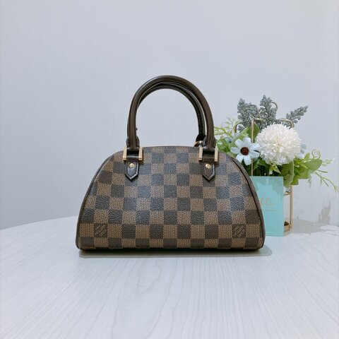 TK2139	路易威 格仔 手提包 Louis Vuitton Damier Rivera Mini Handbag Canvas Brown X GHW