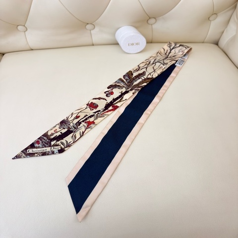 全新真品Dior米色花卉雙面長型絲巾領巾Christian Dior Twilly