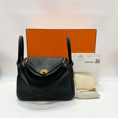 B刻大全套HERMES爱马仕lindy26黑色(89NOIR) TC皮金扣单肩包26×17×13