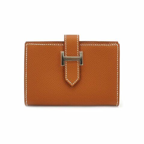 Hermes Bearn Mini Epsom牛皮銀釦零錢卡夾(Gold金棕)