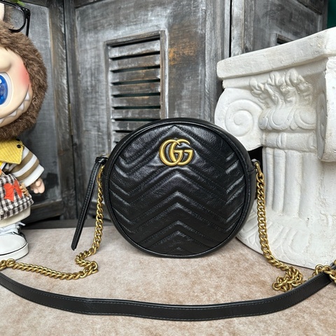 Gucci古馳marmont馬蒙圓餅 黑金 97新