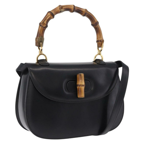 GUCCI 竹節手提包 皮革 兩用 黑色 金色 000 46 0633 正品 am12260SAV