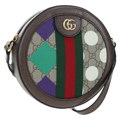 GUCCI GG Supreme 單肩包 PVC 米色 金色 574978 正品 BA15155M