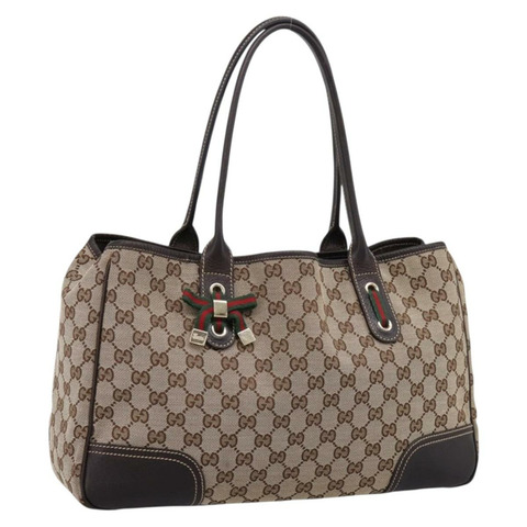 GUCCI GG帆布織帶雪莉酒系列Princi托特包 米色金色 163805 正品 199136V