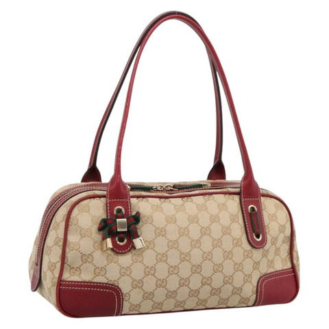 GUCCI GG帆布Princey Web Sherry系列手提包 米色 金色 161720 正品 200889V