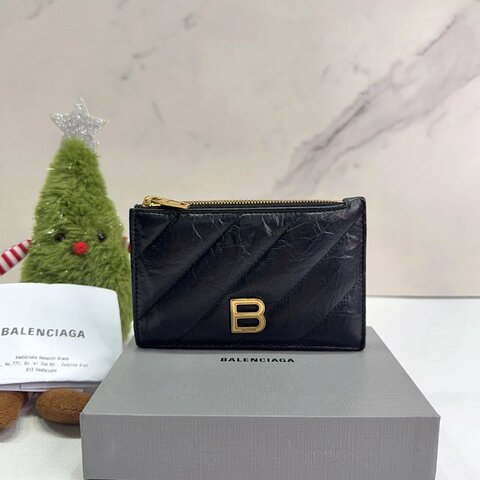 BALENCIAGA Crush黑色揉製牛皮零錢卡包